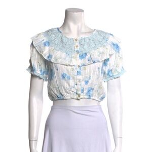 LoveShackFancy Blue and white floral cotton crop top